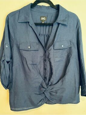 INC International Concepts Navy Button-Front Blouse